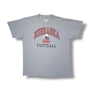 Vintage Nebraska Huskers Football Gray Fruit Of The Loom T-Shirt Size XL